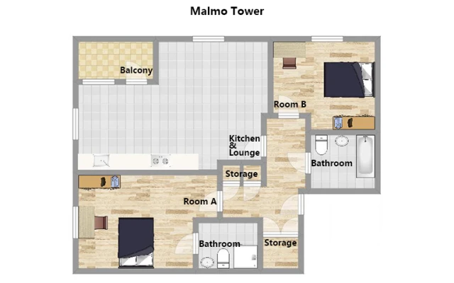 Malmo Tower 伦敦2室2卫公寓整租 0