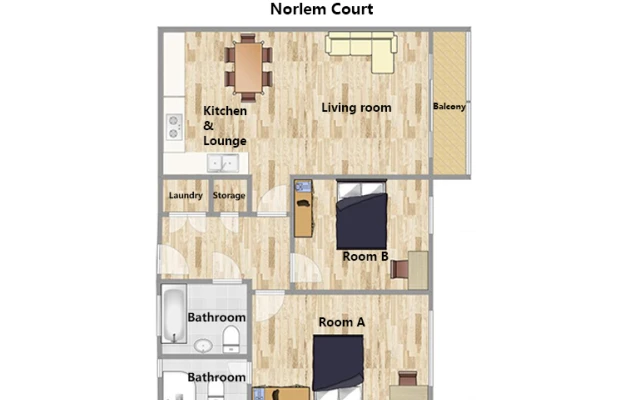 伦敦Norlem Court整租2室2卫公寓 1