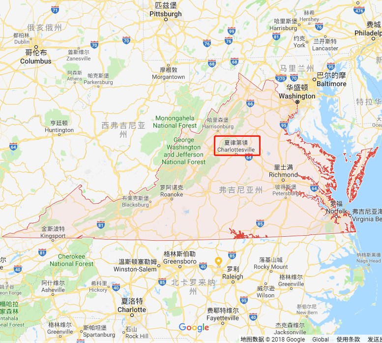 弗吉尼亚州地图中文版图片